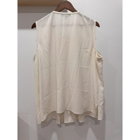St John Womens XL Ivory Sleeveless Keyhole Neck Pleated Blouse Office Work CEO - Picture 3 of 7